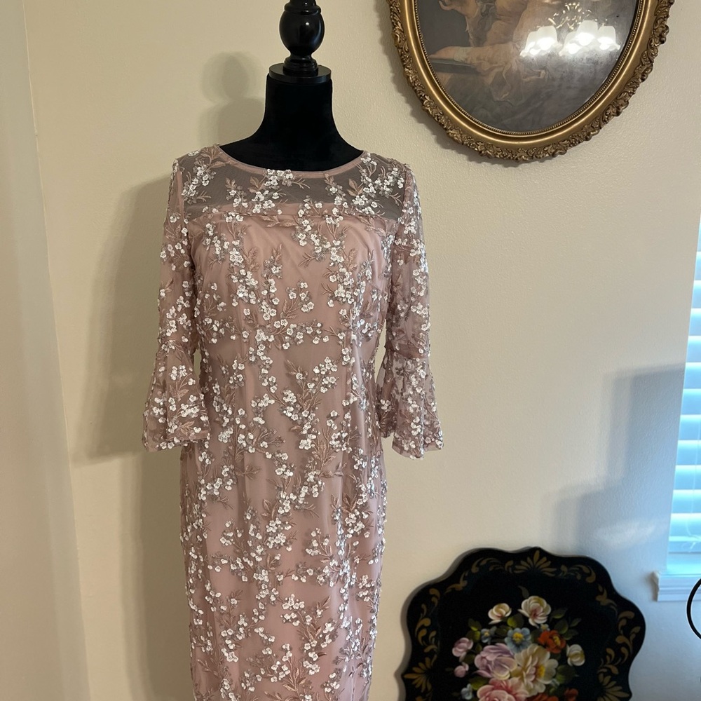 Alex Evenings Pink Floral Long Sleeve Dress